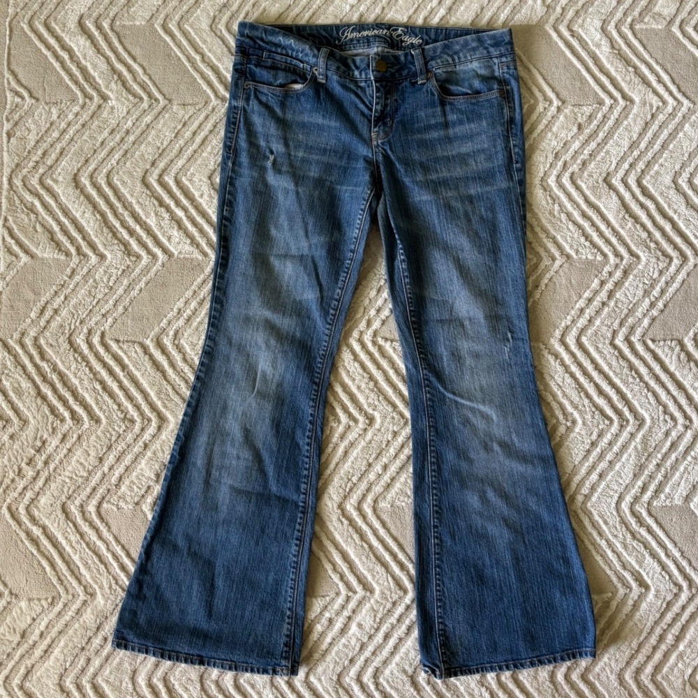 Y2K Medium Wash Distressed Low Rise Flare Jeans